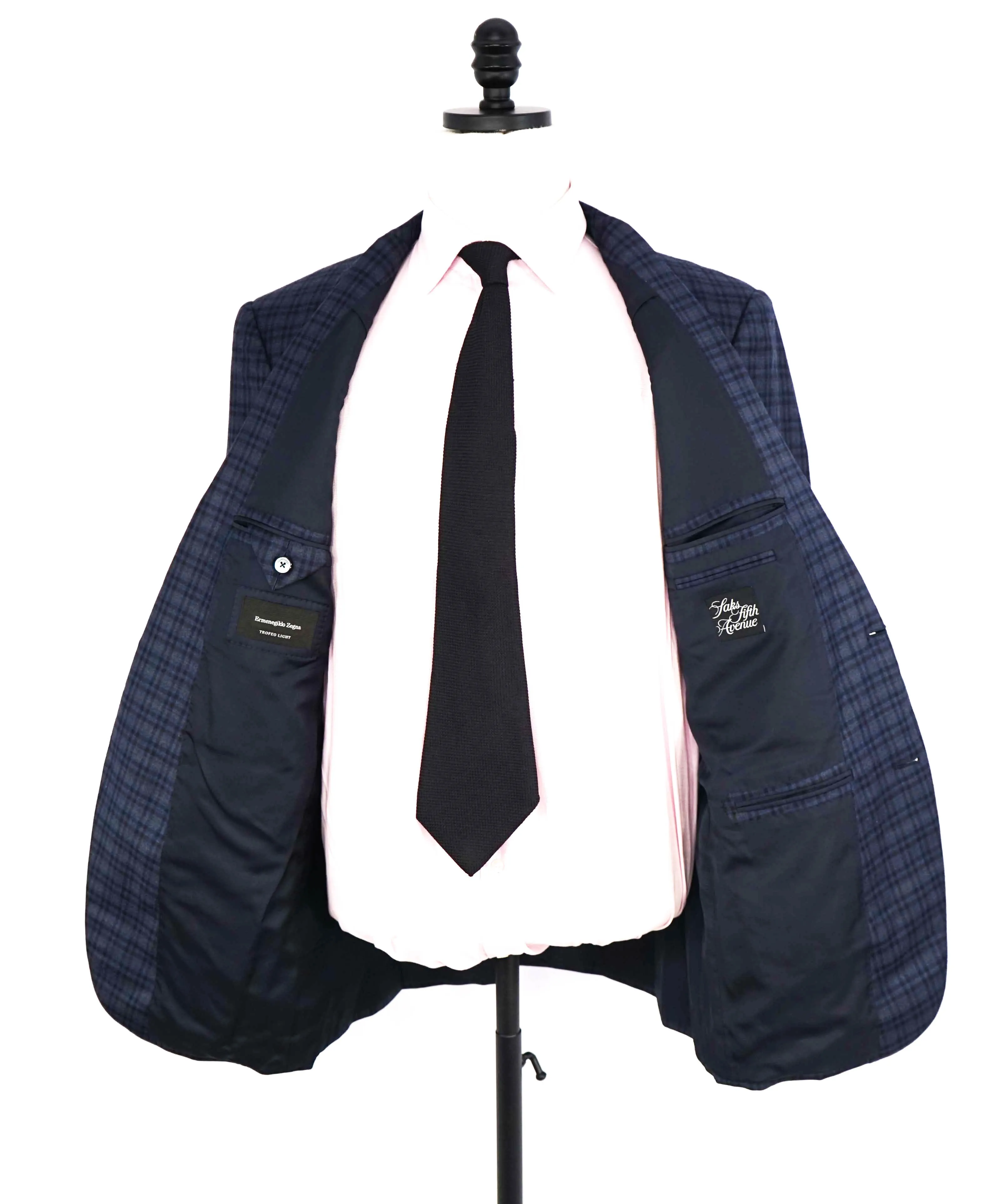 $3,290 ERMENEGILDO ZEGNA- “TORFEO LIGHT”  Blue Check Plaid Blazer- 42R