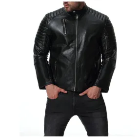 Autumn punk mens leather jacket slim motorcycle coat jackets