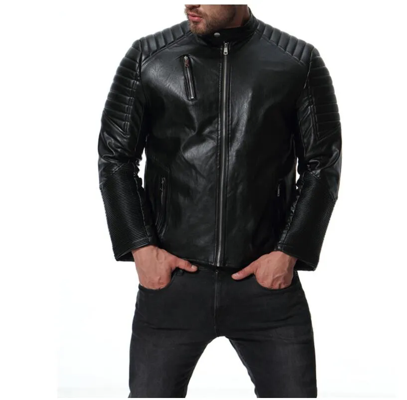 Autumn punk mens leather jacket slim motorcycle coat jackets