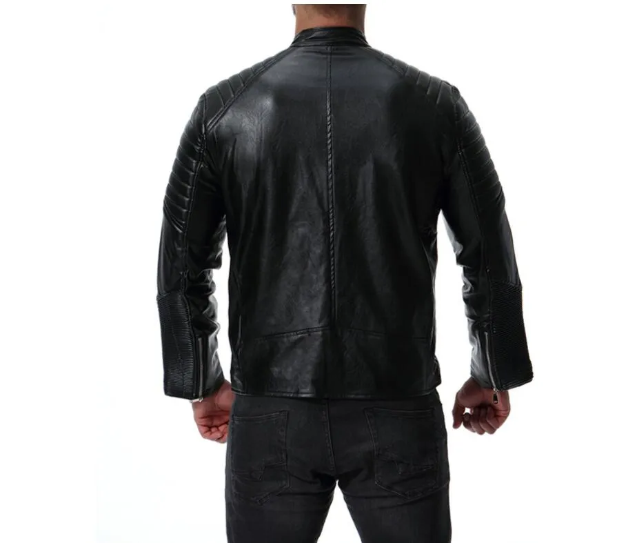 Autumn punk mens leather jacket slim motorcycle coat jackets