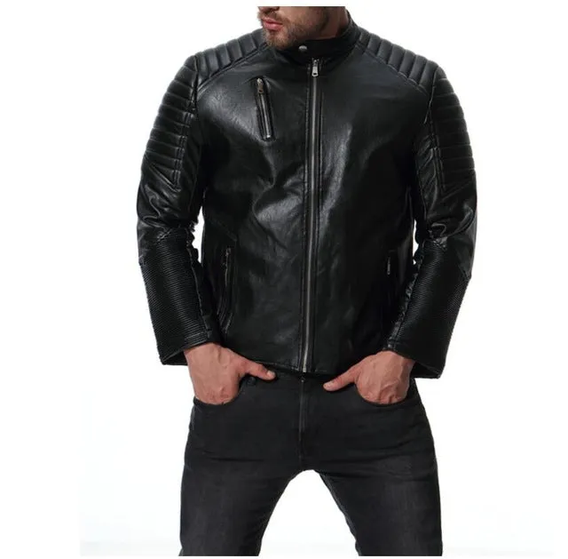 Autumn punk mens leather jacket slim motorcycle coat jackets