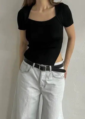Black Knit Short Sleeves Top