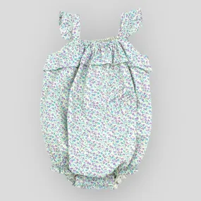 Blue Cotton Petite Fleur Bubble Romper for Baby Girls