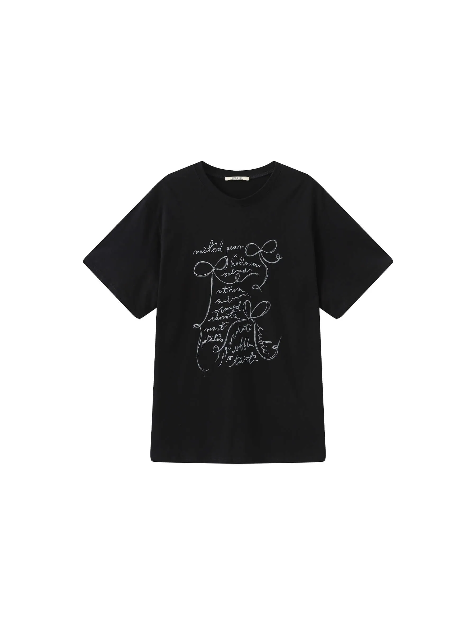 Bow Print Round Neck Casual T-shirt