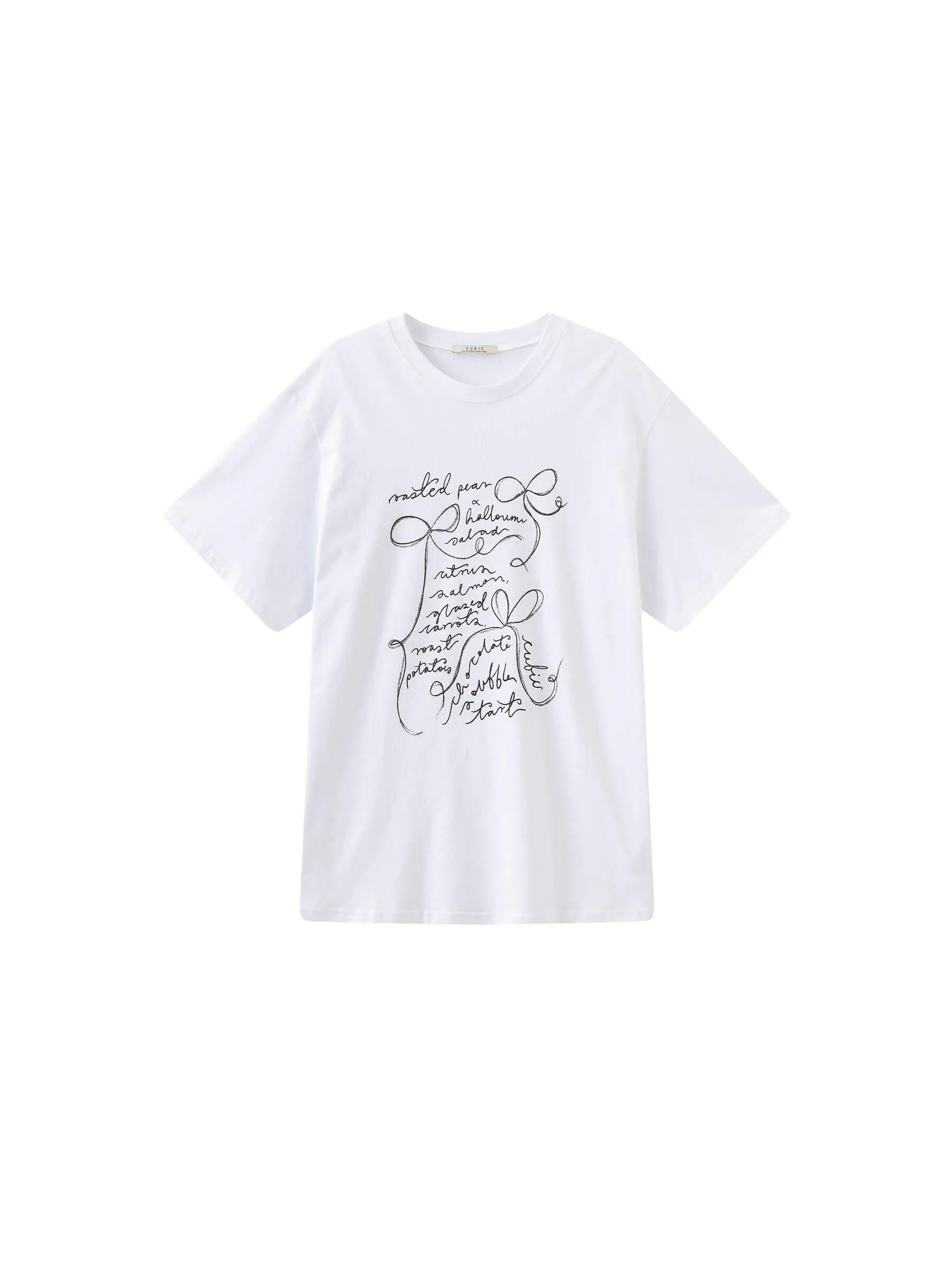 Bow Print Round Neck Casual T-shirt