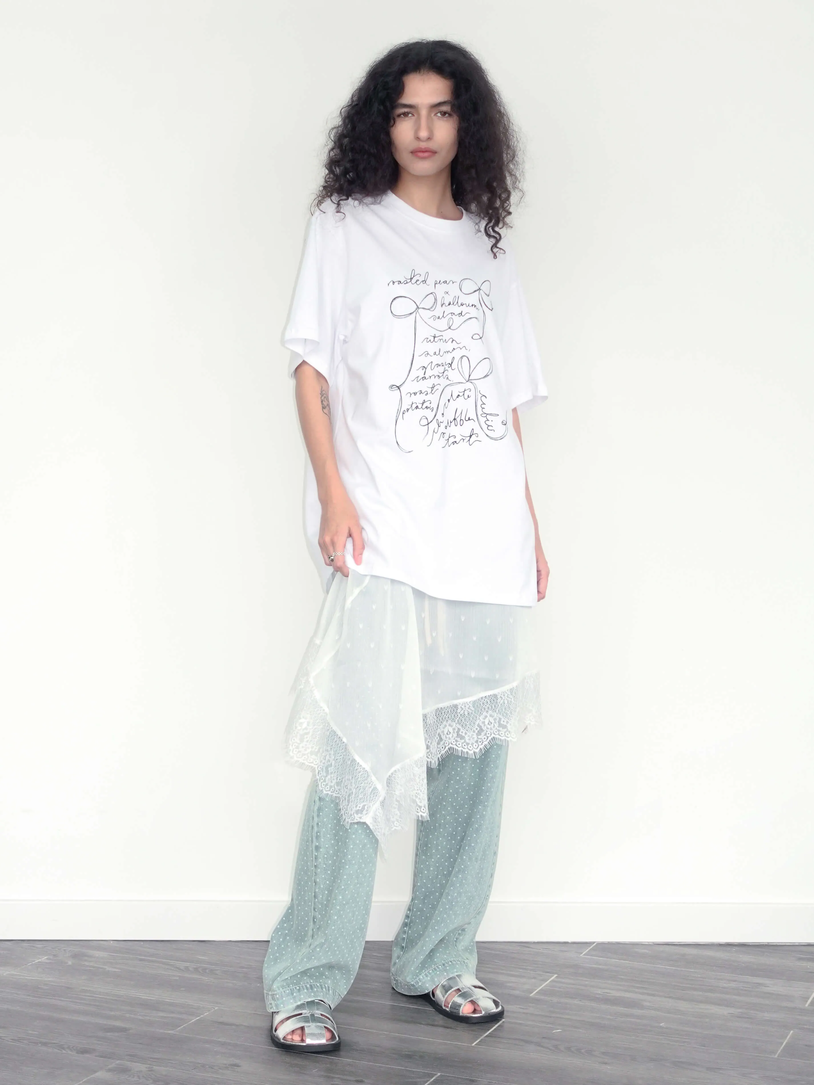 Bow Print Round Neck Casual T-shirt