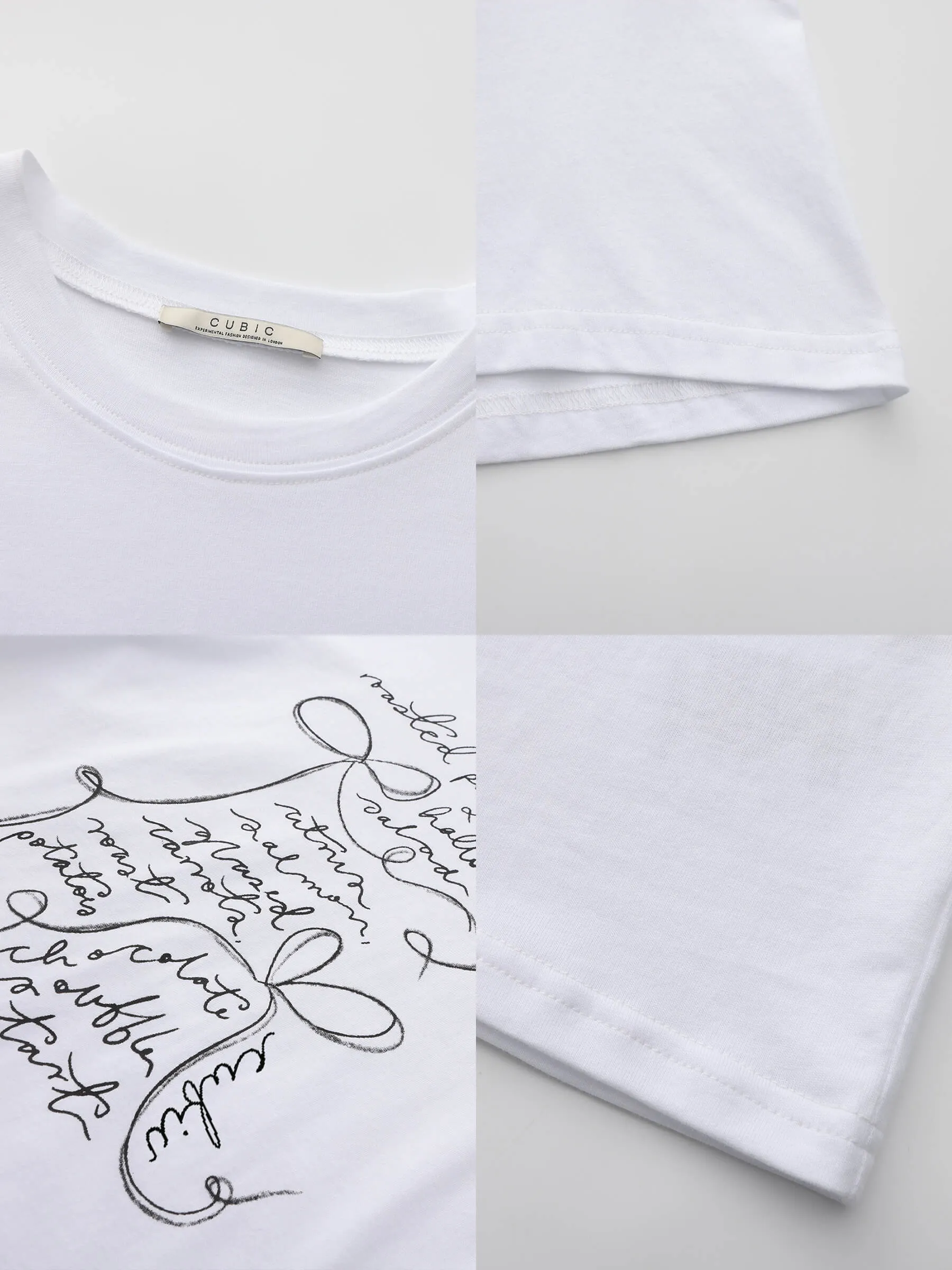 Bow Print Round Neck Casual T-shirt