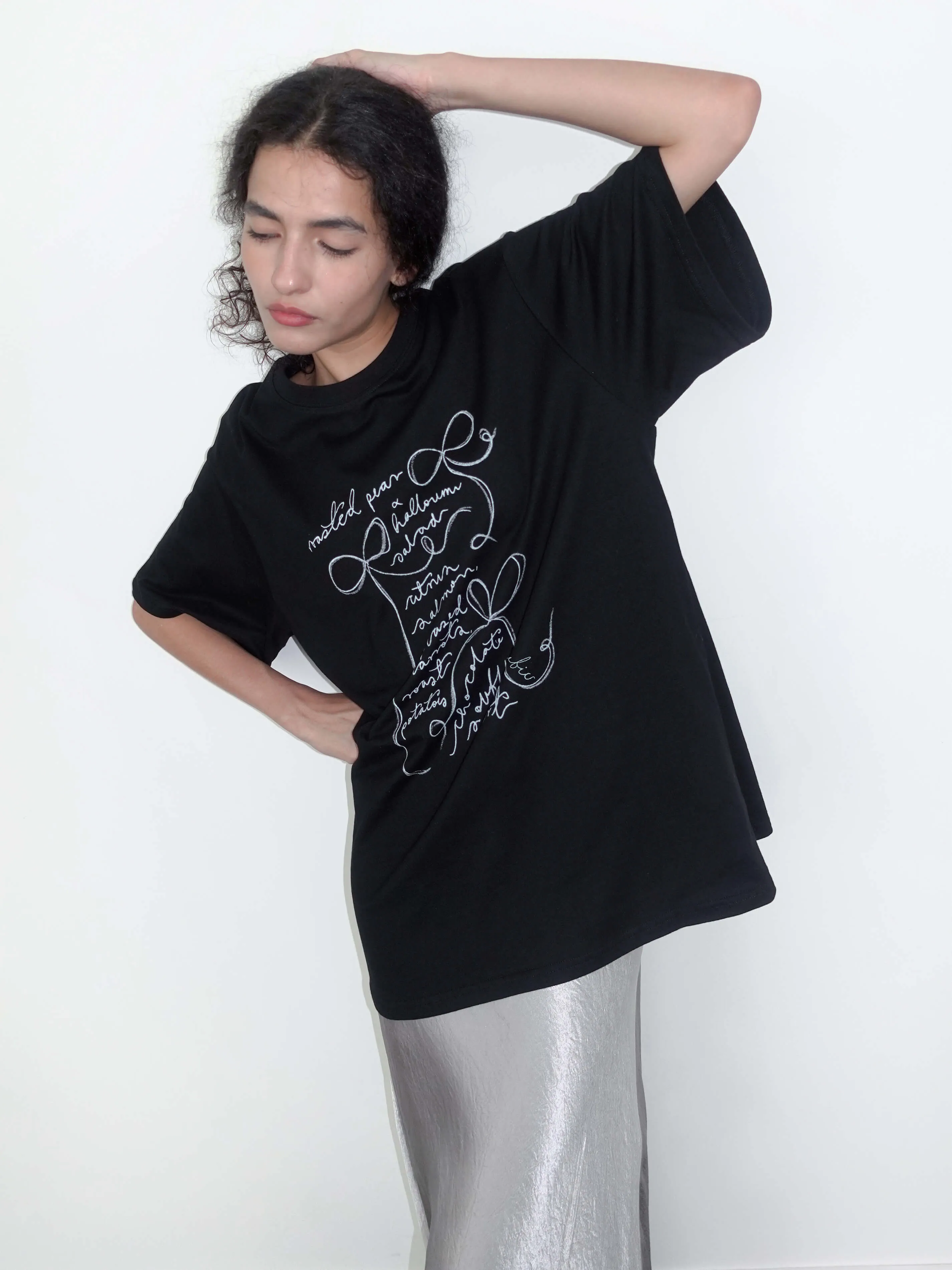 Bow Print Round Neck Casual T-shirt