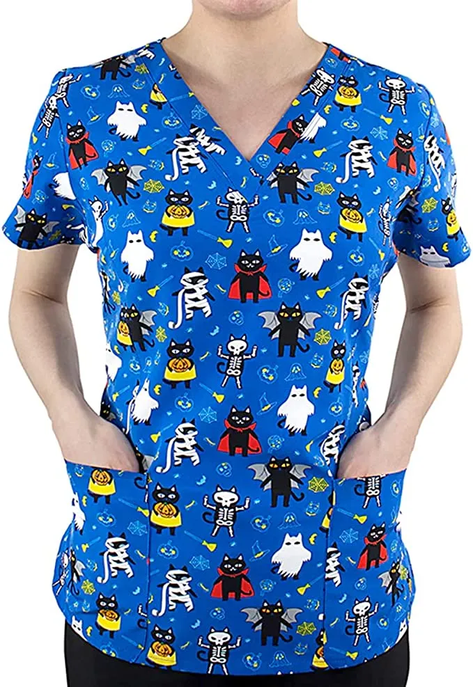 Copy of Copy of Maevn 1767 KTD Kitties In Disguise Printed Curved V-Neck Top <br> Sizes S, M &L