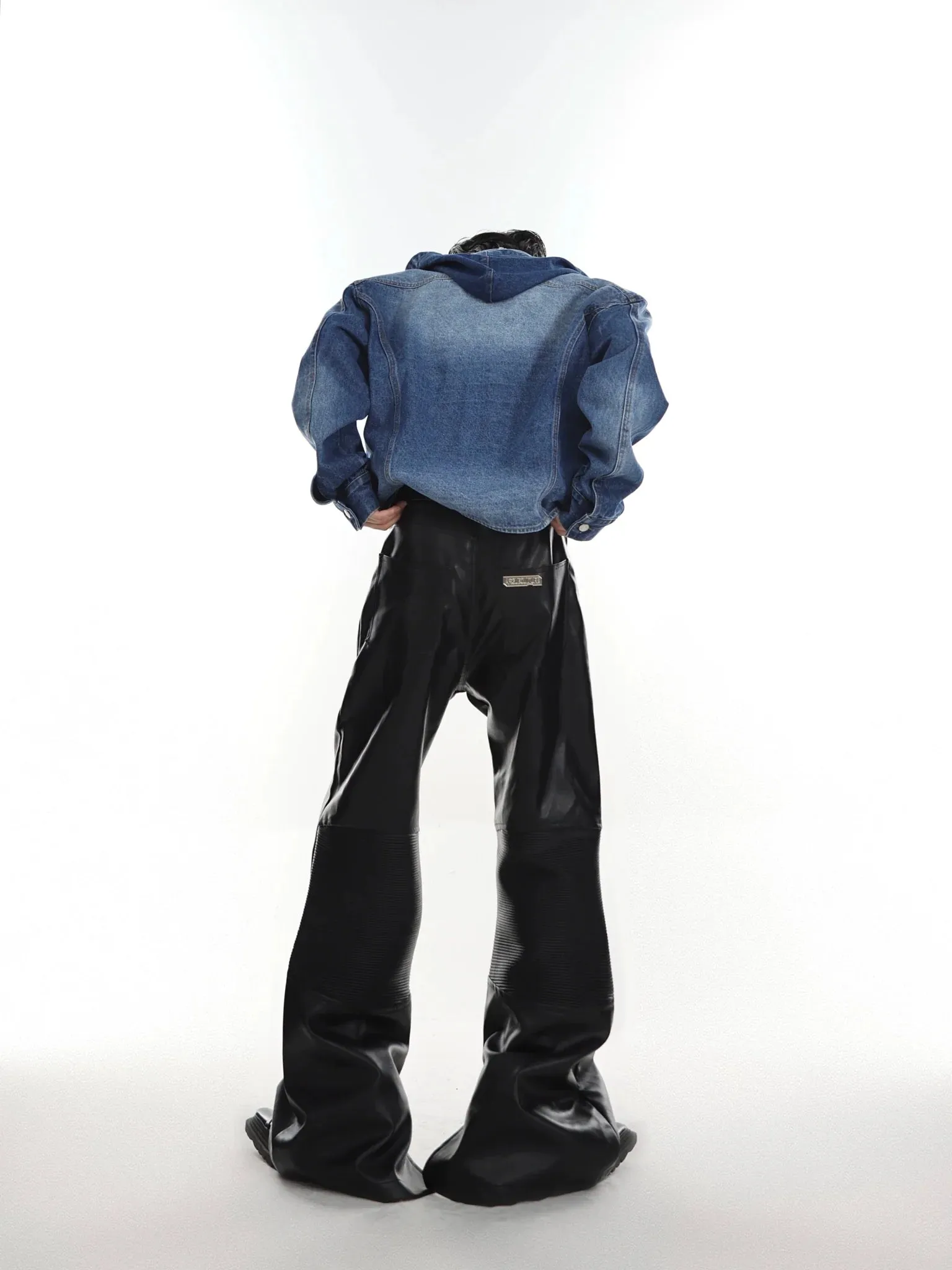 Deconstructed Flared Faux Leather Pants | Ribbed Split Detail Trousers