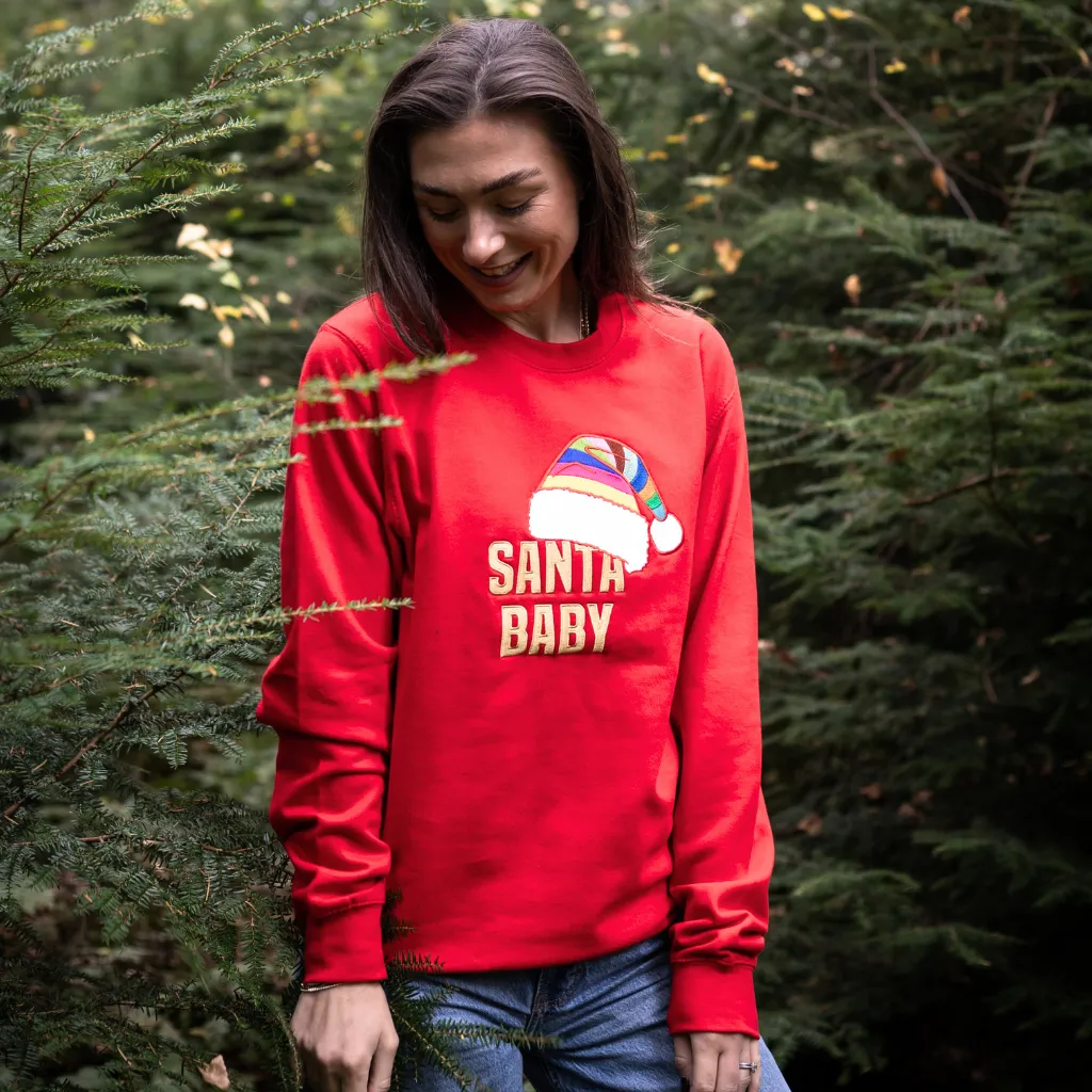 Embroidered Santa Baby Christmas Sweatshirt in Black