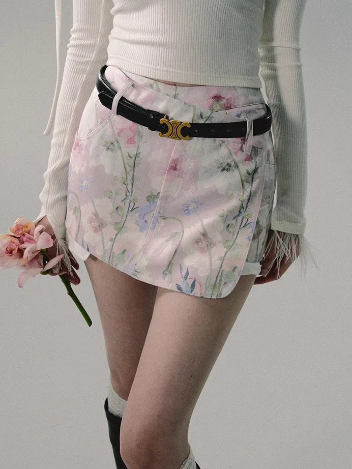Flower Double Waist Culottes Shorts