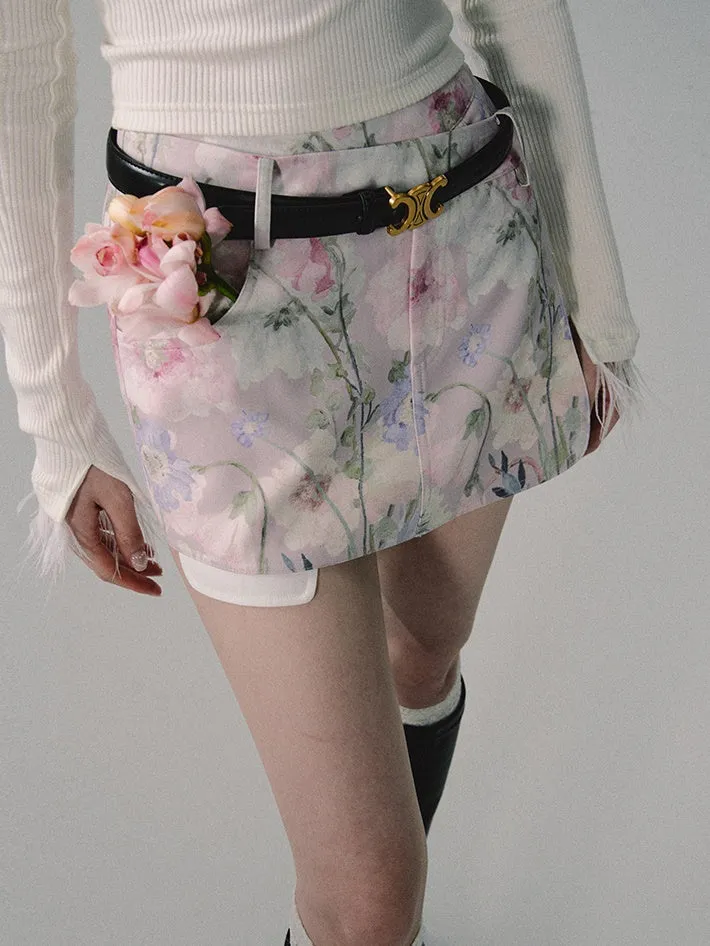 Flower Double Waist Culottes Shorts