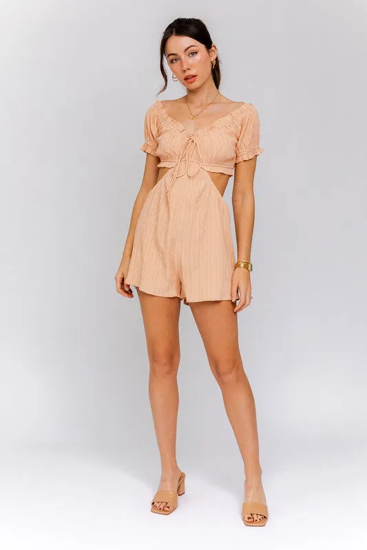 LE LIS Off-Shoulder Apricot Cutout Romper