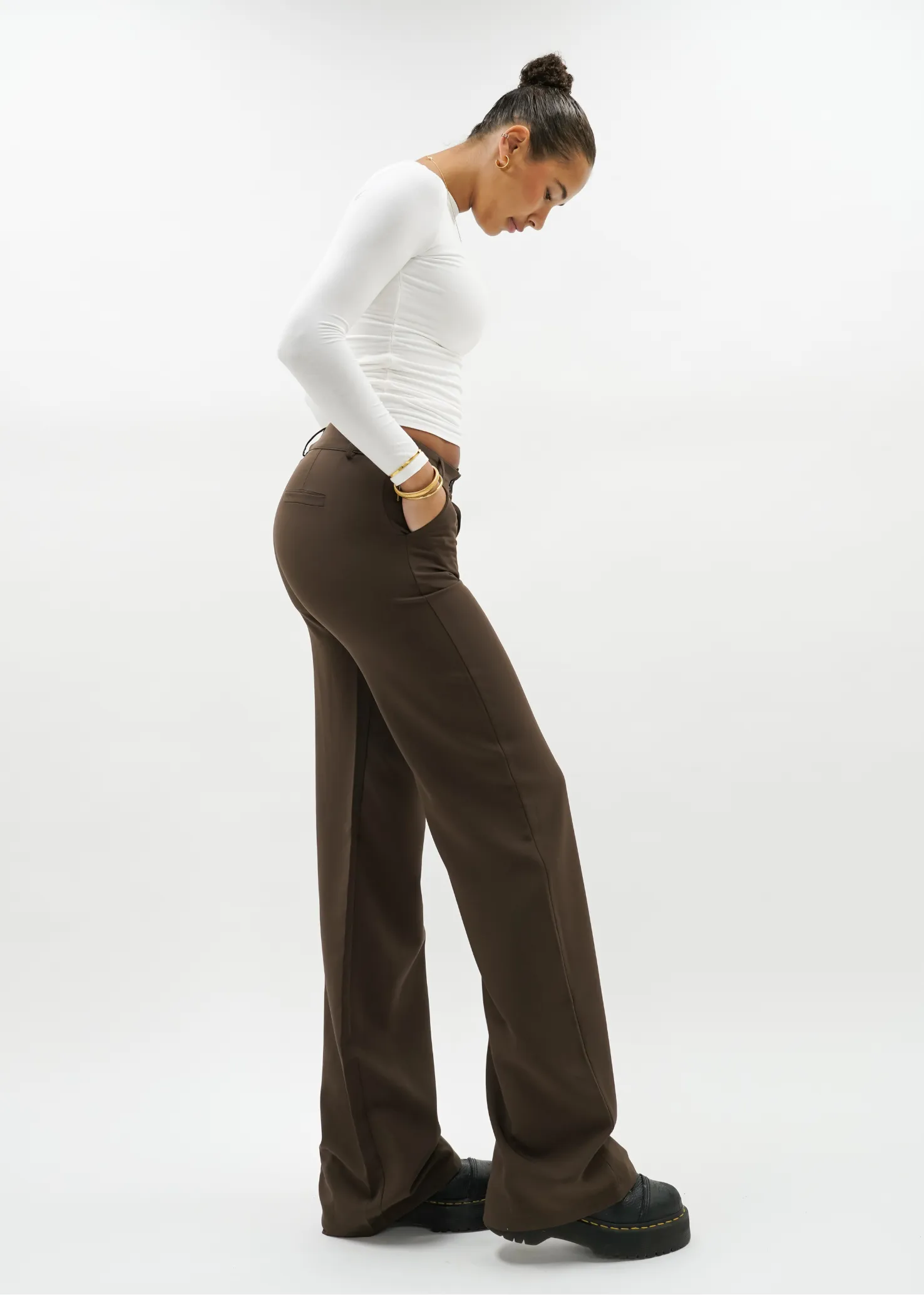 Low/mid waist straight leg pants casual chocolate brown (TALL)