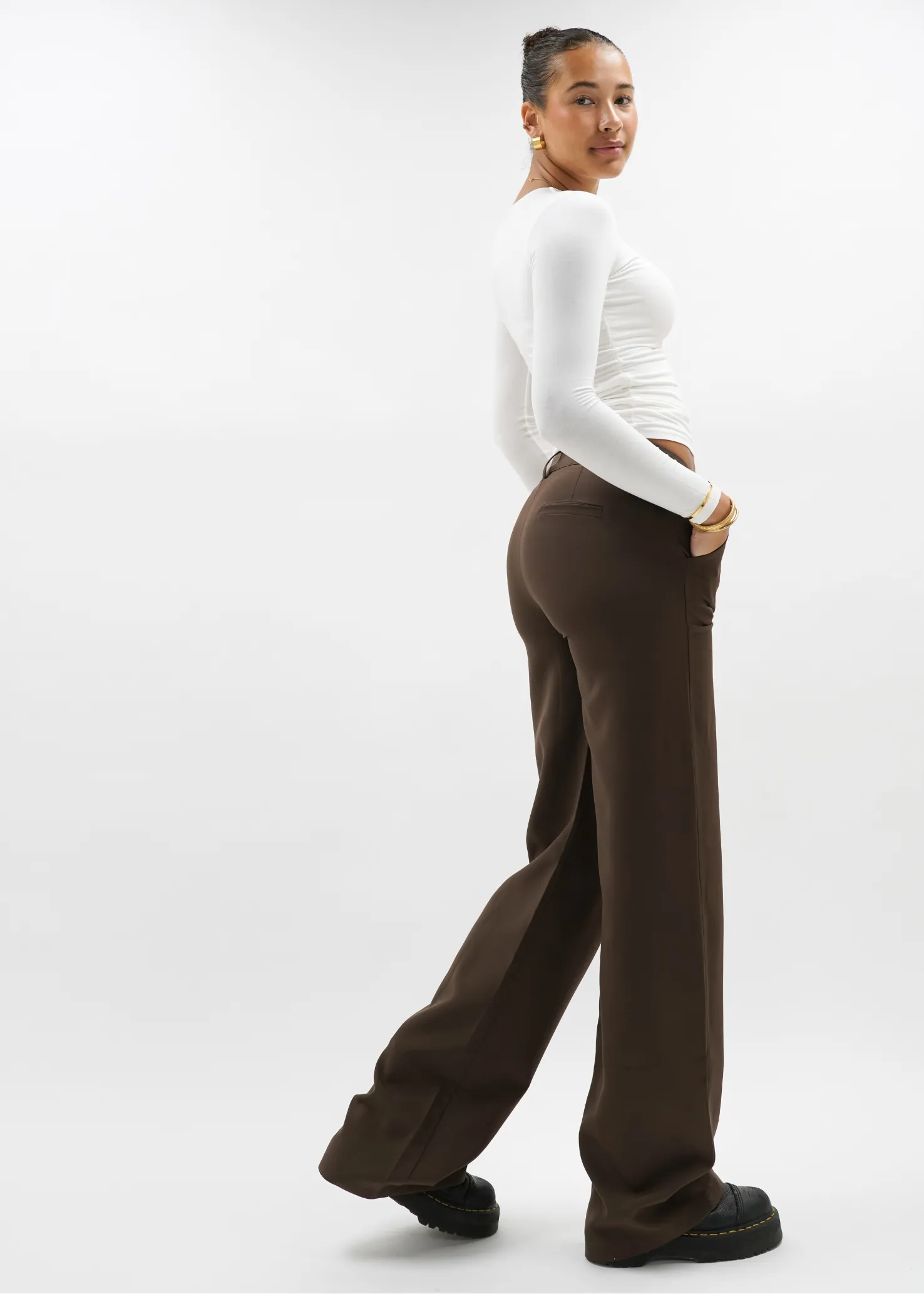 Low/mid waist straight leg pants casual chocolate brown (TALL)