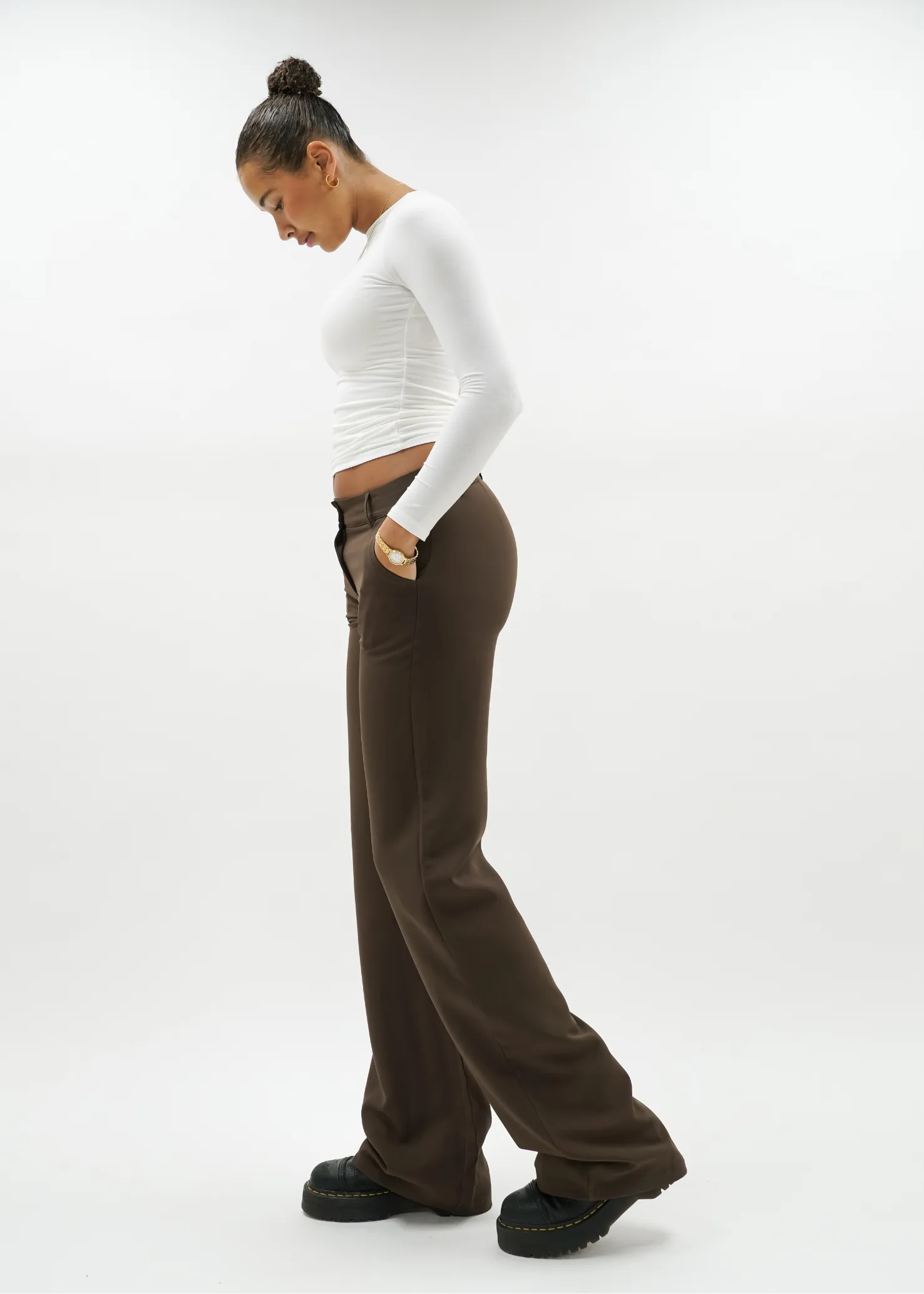 Low/mid waist straight leg pants casual chocolate brown (TALL)