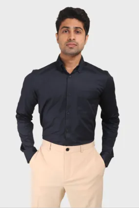 NAVY BLUE SATIN SLUB SLIM FIT SHIRT