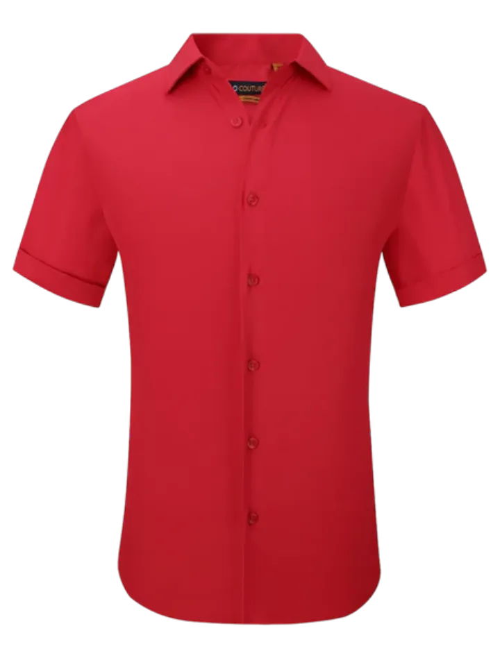 Suslo Couture Men's Red casual short sleeve shirt sold color stretch material
