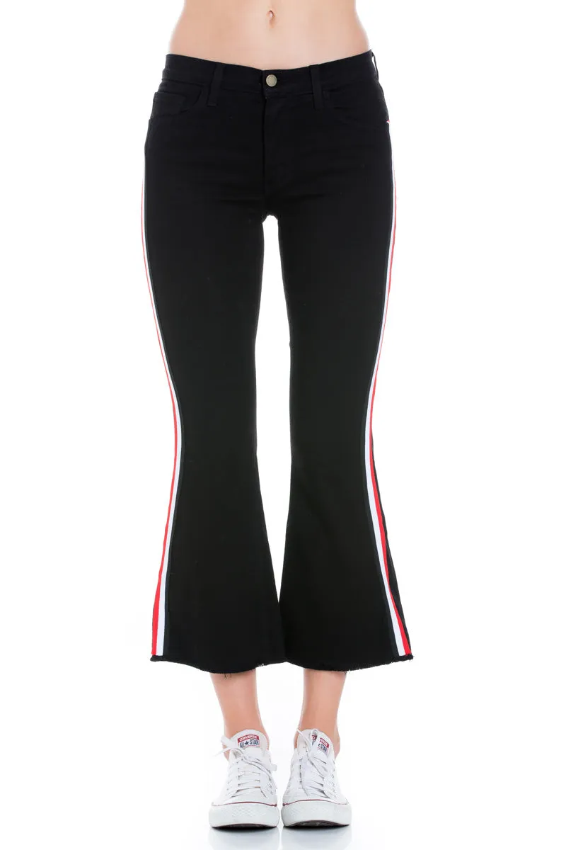 Walk of Fame Culotte Denim Flared Jeans with Side Stripes in Black